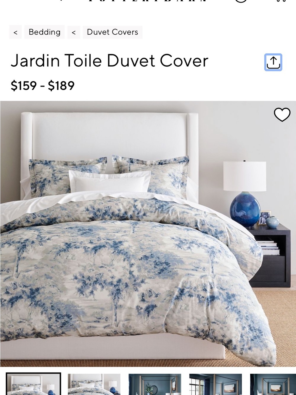 NWT Pottery Barn Jardín Toile duvet cover 2 shams